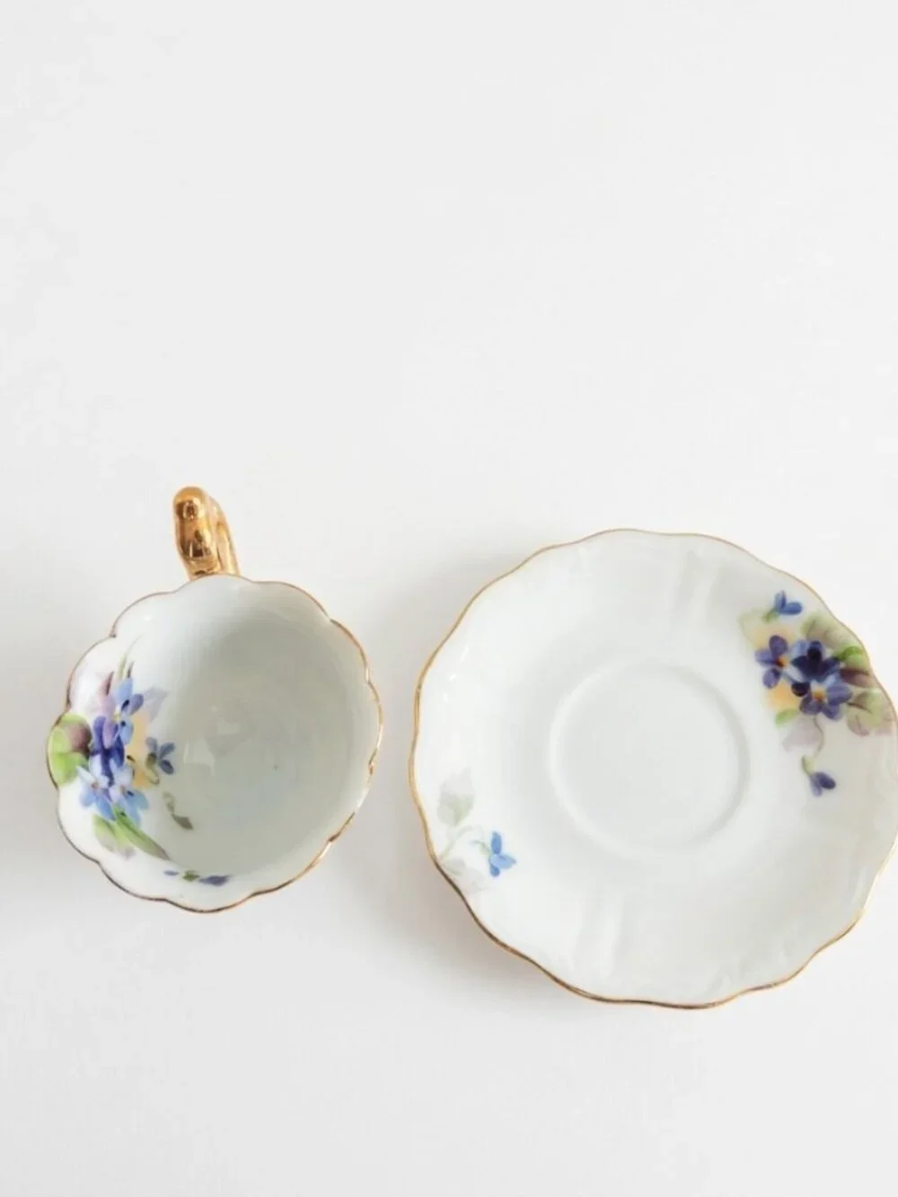 Vintage Occupied Japan Hand Painted Miniature Teacup & Saucer Set Violets